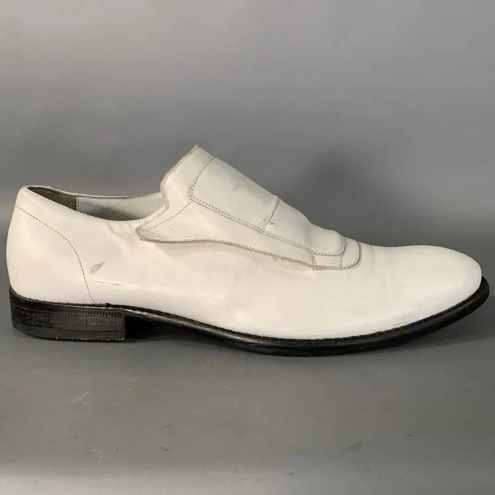 CALVIN KLEIN Size 10.5 White Leather Hook and Loop Closure Lace Up Shoes